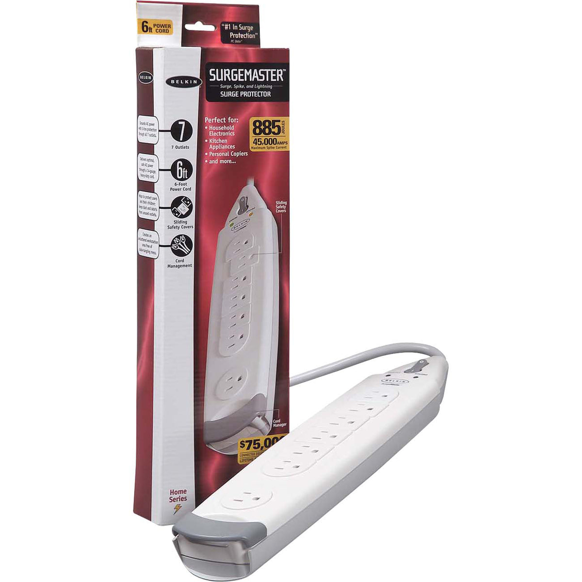 Belkin 7 Outlet Power Strip Surge Protector with 6ft power cord - 785 Joules - White - F9H700-06