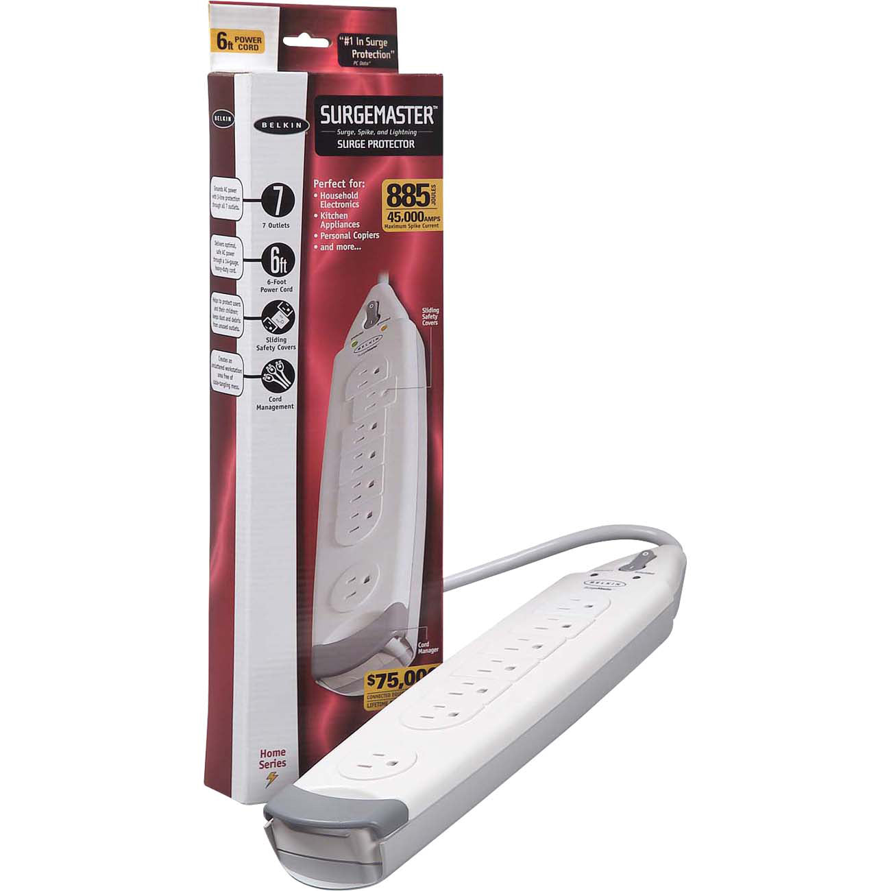 Belkin 7 Outlet Power Strip Surge Protector with 6ft power cord - 785 Joules - White - F9H700-06