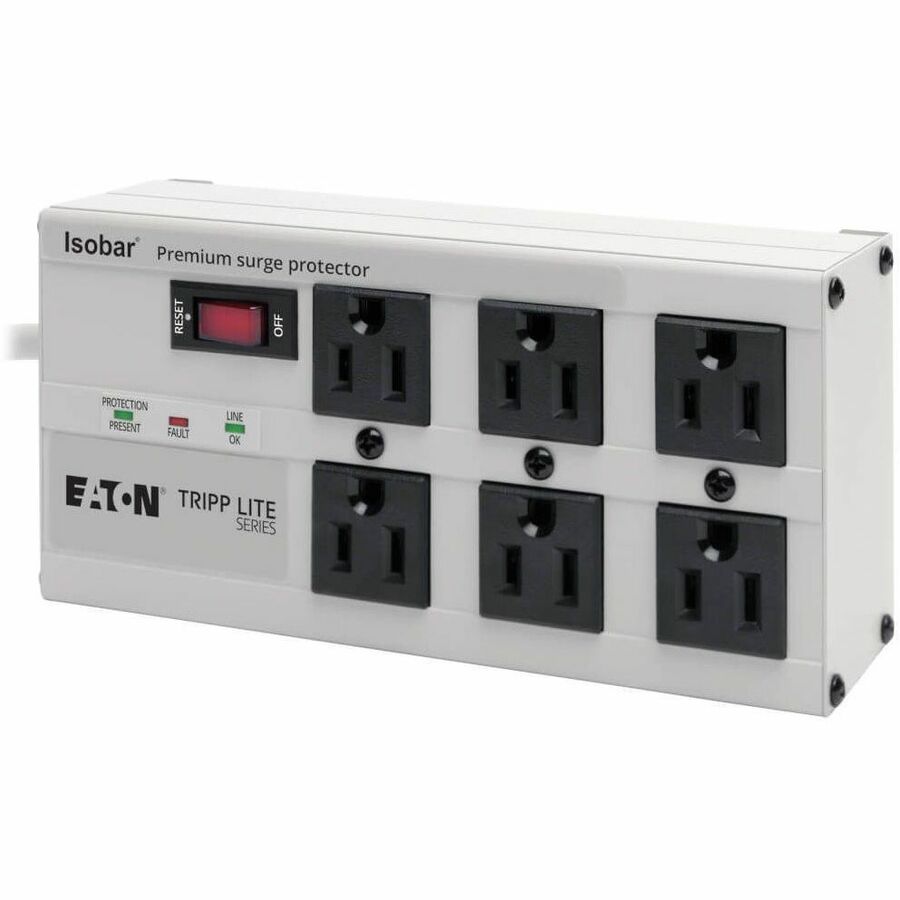 Eaton Tripp Lite Series Isobar 6-Outlet Surge Protector, 6 ft. Cord with Right-Angle Plug, 3330 Joules, Diagnostic LEDs, Metal Housing - ISOBAR6