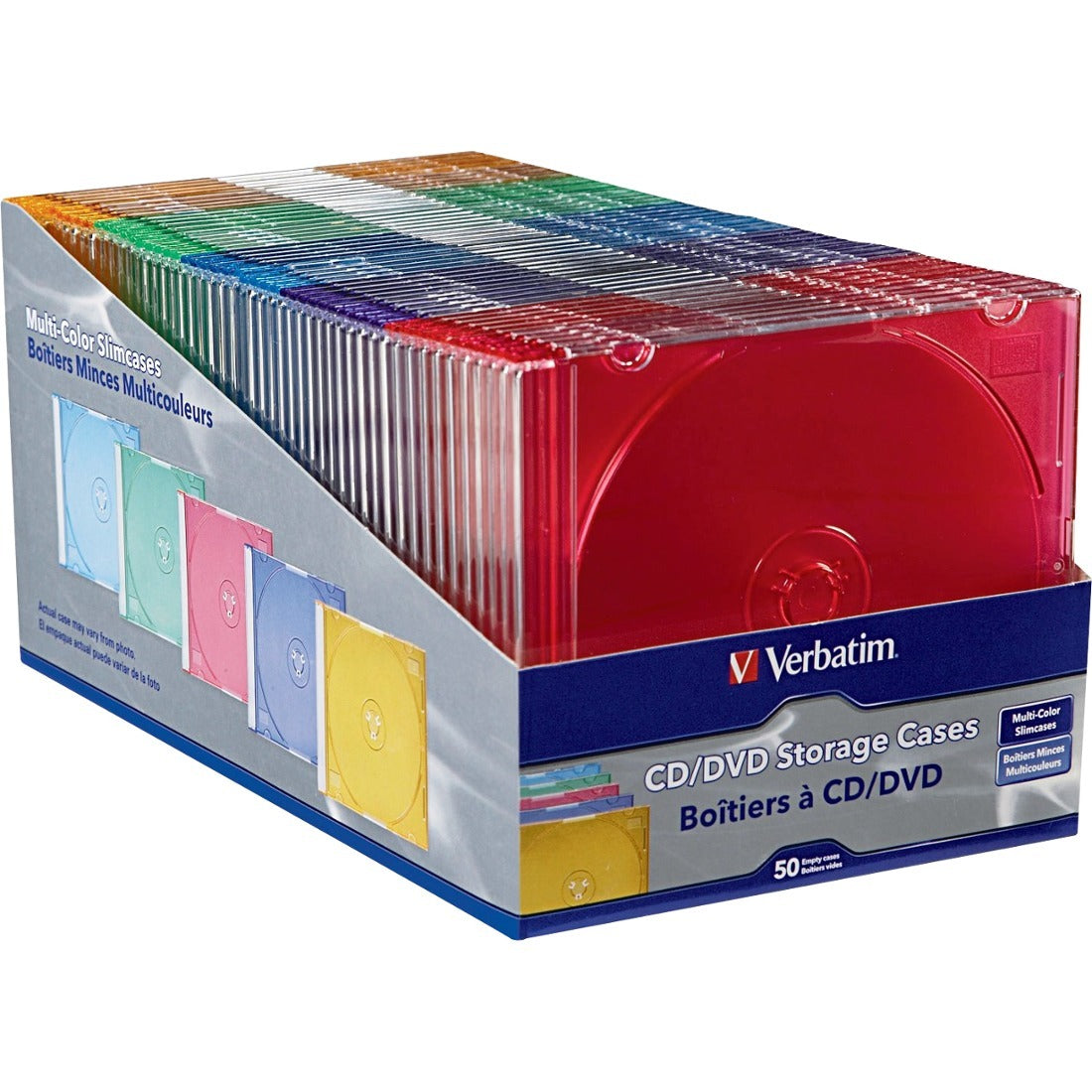 Verbatim CD/DVD Color Slim Jewel Cases, Assorted - 50pk - 94178