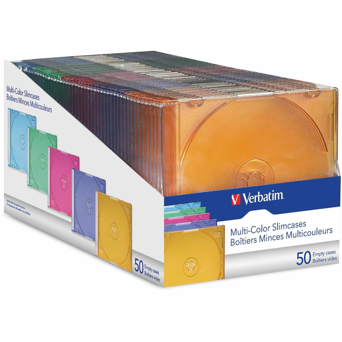 Verbatim CD/DVD Color Slim Jewel Cases, Assorted - 50pk - 94178