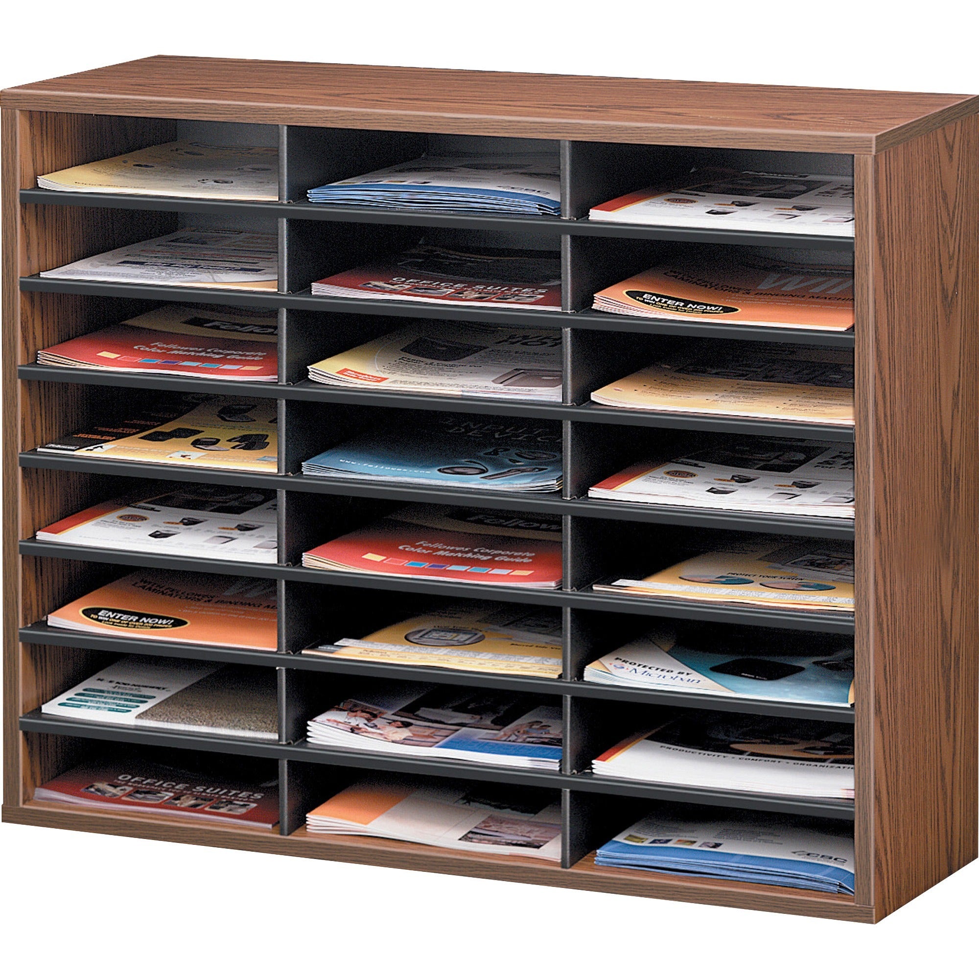 Fellowes Literature Organizer - 24 Compartment Sorter, Medium Oak - 25043