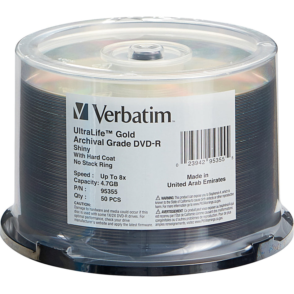 DVD-R 4.7GB 8X UltraLife Gold Archival Grade with Branded Surface and Hard Coat - 50pk Spindle - 95355