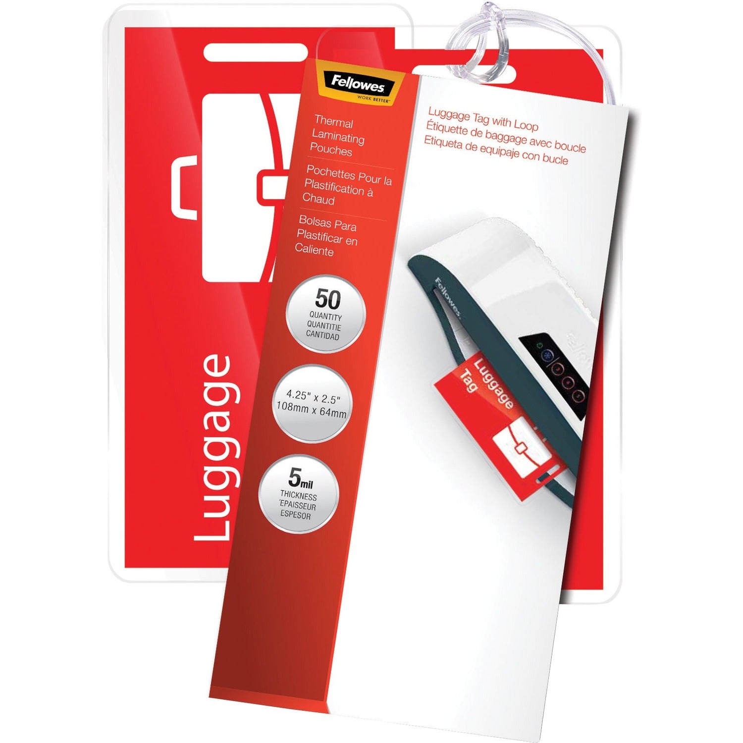 Fellowes Luggage Tag Glossy Laminating Pouches - 52034