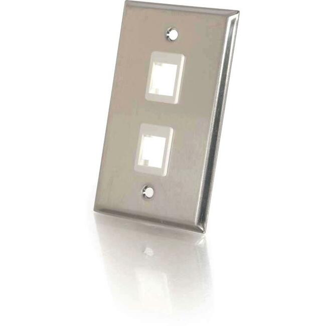 C2G 2-Port Single Gang Multimedia Keystone Wall Plate - Stainless Steel - 37094