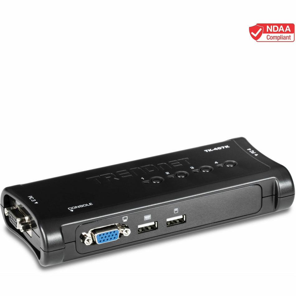 TRENDnet 4-Port USB KVM Switch Kit, VGA And USB Connections, 2048 x 1536 Resolution, Cabling Included, Control Up To 4 Computers, Compliant With Window, Linux, and Mac OS, TK-407K - TK-407K