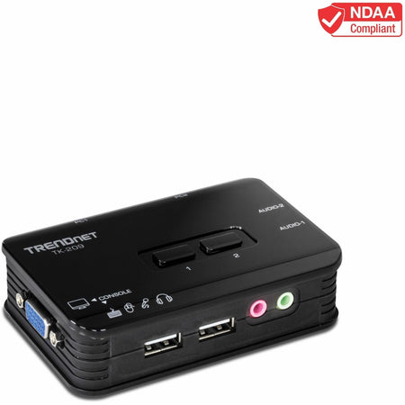 TRENDnet 2-Port USB KVM Switch and Cable Kit with Audio, Manage Two PCs, USB 1.1, Hot-Plug, Auto-Scan, Hot-Keys, Windows & Linux Compliant, TK-209K - TK-209K