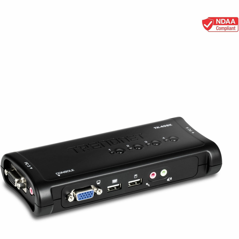 TRENDnet 4-Port USB KVM Switch With Audio, Control Up To 4 Computers, Windows, Linux, Mac OS Compliant, 2048 x 1526 VGA Resolution, Plug and Play, USB Powered, KVM Cables Included, Black, TK-409K - TK-409K