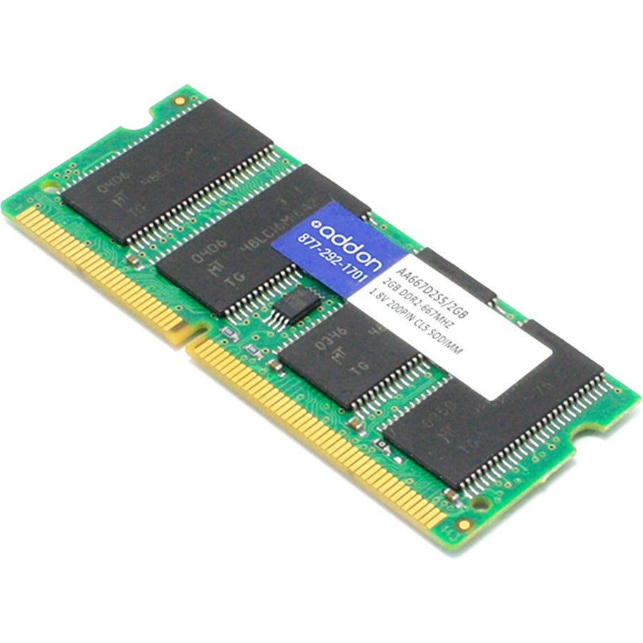 AddOn AA667D2S5/2GB x1 JEDEC Standard 2GB DDR2-667MHz Unbuffered Dual Rank 1.8V 200-pin CL5 SODIMM - AA667D2S5/2GB