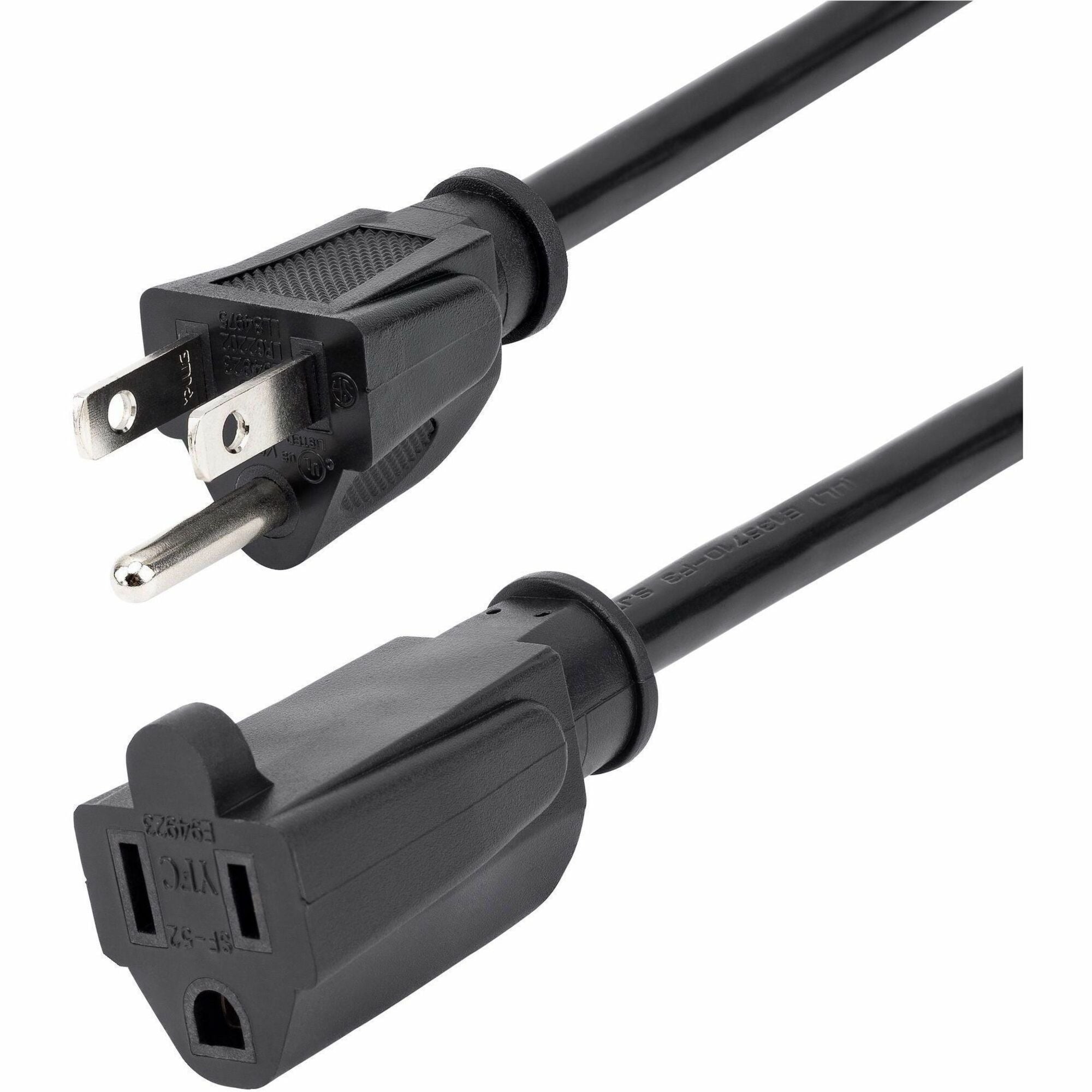 StarTech.com 1ft (0.3m) Short Extension Cord, NEMA5-15R to NEMA5-15P Black Extension Cord, 13A 125V, 16AWG, Computer Power Extension Cable - PAC101
