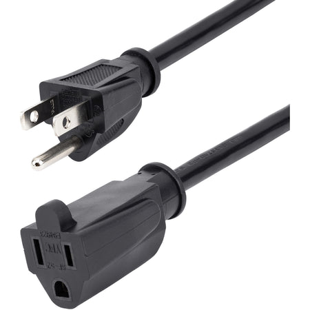 StarTech.com 1ft (0.3m) Short Extension Cord, NEMA5-15R to NEMA5-15P Black Extension Cord, 13A 125V, 16AWG, Computer Power Extension Cable - PAC101