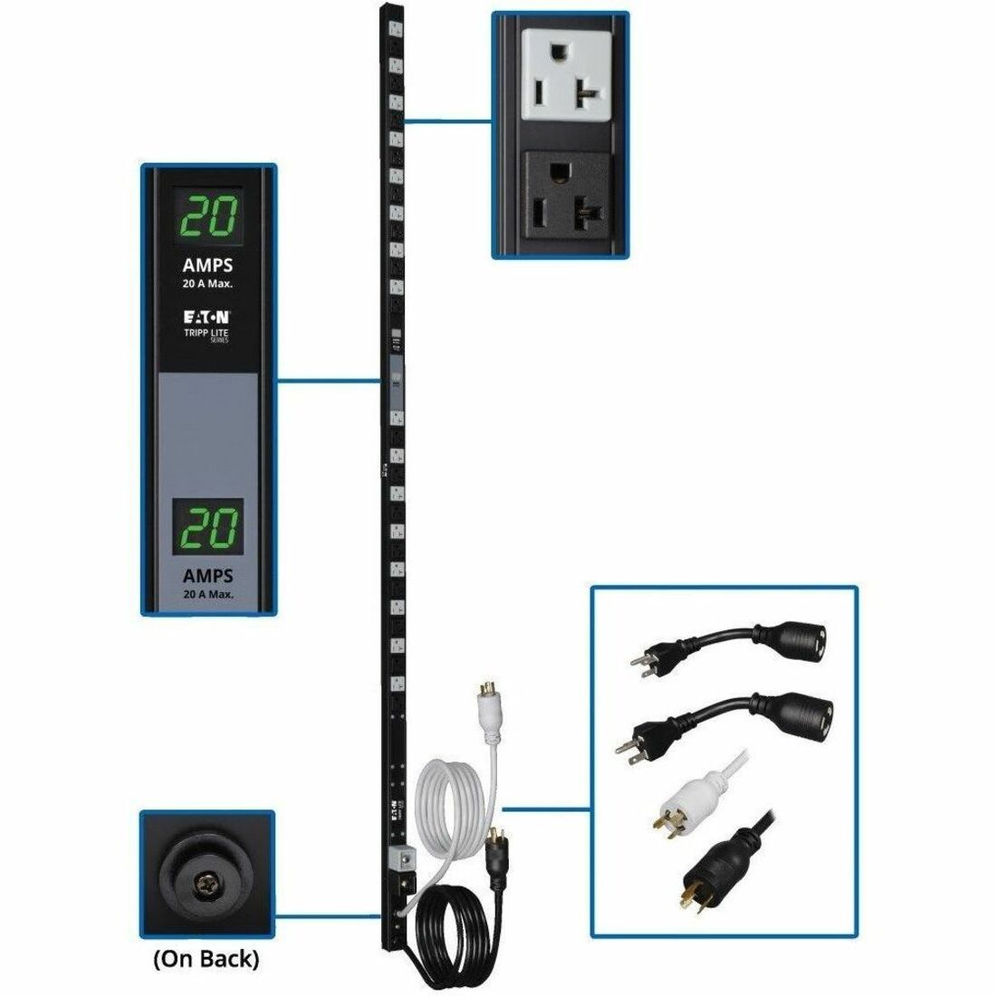 Tripp Lite by Eaton PDU 3.8kW Single-Phase Local Metered PDU Dual Circuit 120V Outlets (32 5-15/20R) L5-20P/5-20P 10 ft. (3.05 m) Cord 0U Vertical - PDUMV40