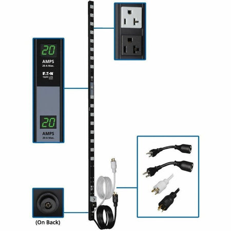 Tripp Lite by Eaton PDU 3.8kW Single-Phase Local Metered PDU Dual Circuit 120V Outlets (32 5-15/20R) L5-20P/5-20P 10 ft. (3.05 m) Cord 0U Vertical - PDUMV40