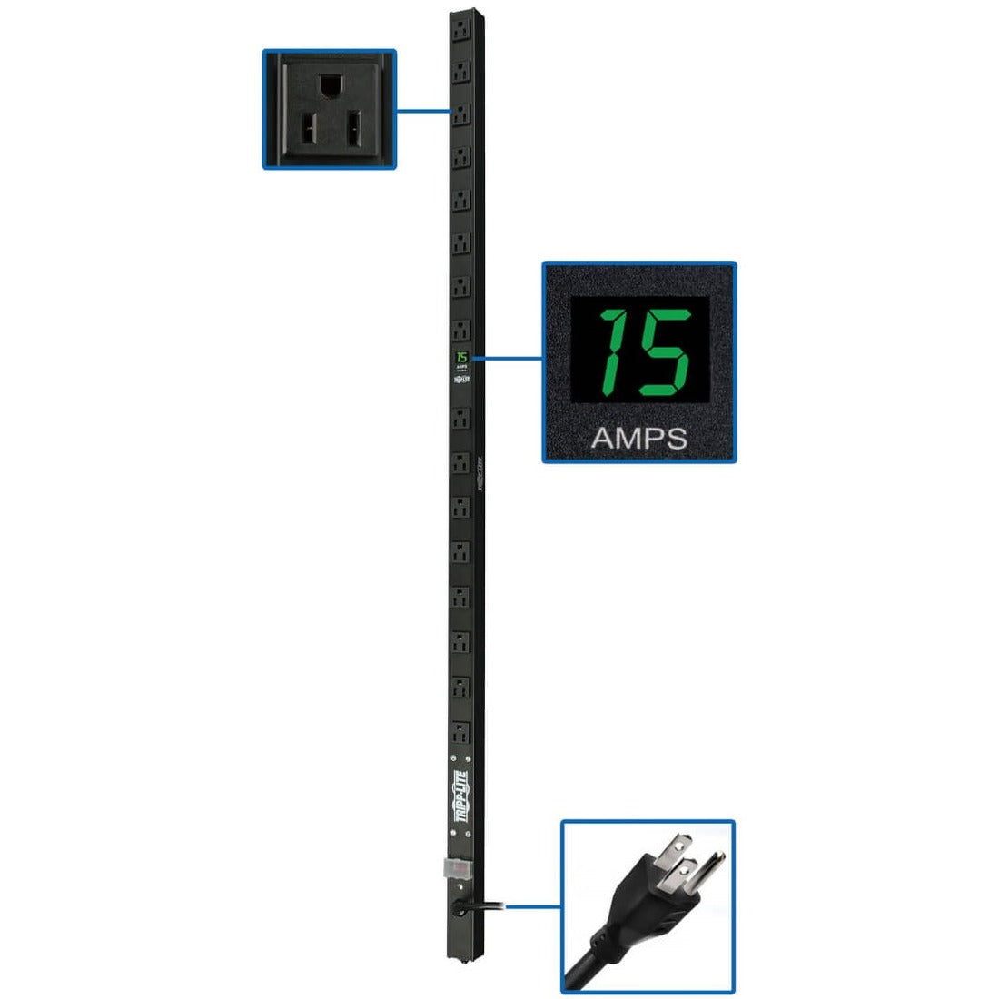 Tripp Lite by Eaton 1.4kW Single-Phase Local Metered PDU, 120V Outlets (16 5-15R), 5-15P, 15 ft. (4.57 m) Cord, 0U Vertical, 48 in. - PDUMV15