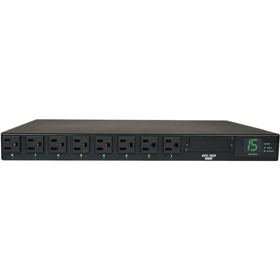 Tripp Lite by Eaton 1.4kW Single-Phase Local Metered Automatic Transfer Switch PDU, 2 120V 5-15P 15A Inputs, 8 5-15R Outputs, 1U, TAA - PDUMH15AT