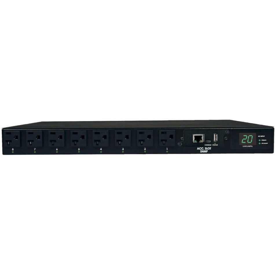 Tripp Lite by Eaton 1.9kW Single-Phase Switched Automatic Transfer Switch PDU, 2 120V L5-20P / 5-20P Inputs, 16 5-15/20R Outputs, 1U, TAA - PDUMH20ATNET