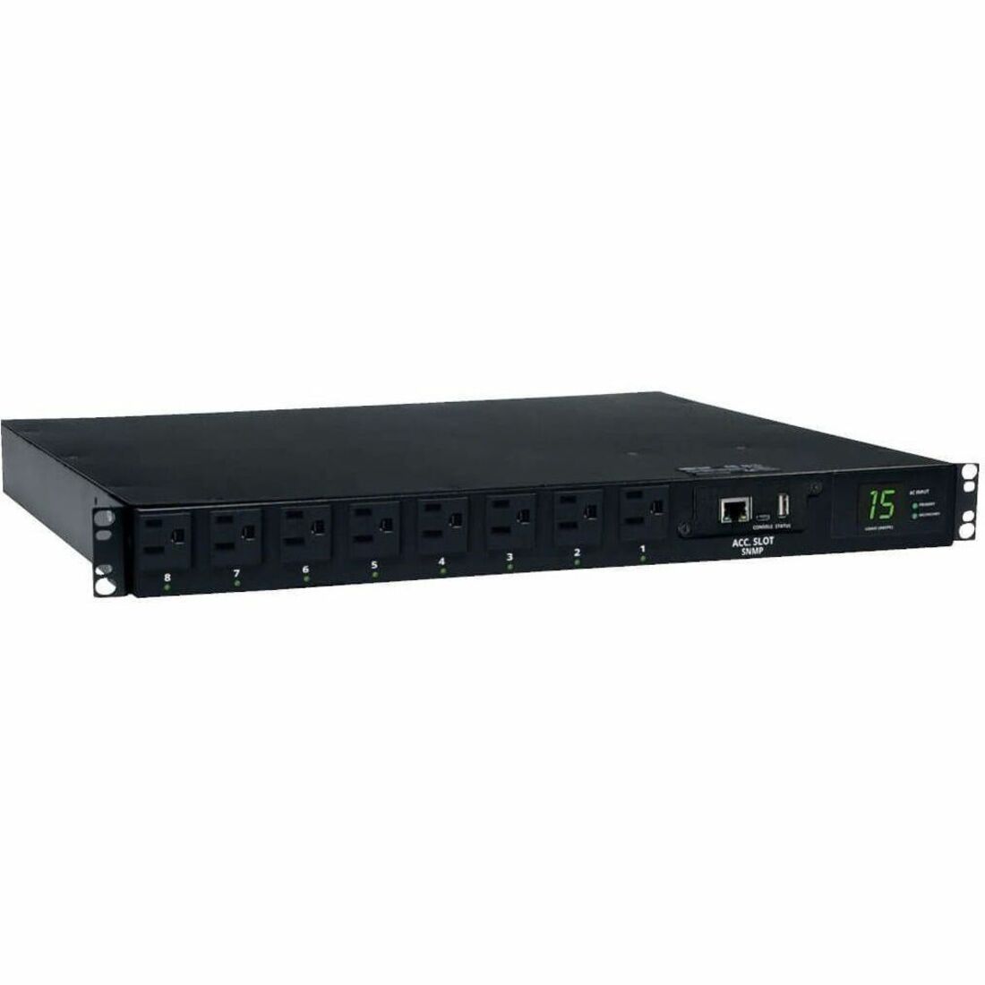 Tripp Lite by Eaton PDU 1.4kW Single-Phase Switched Automatic Transfer Switch PDU 2 120V 5-15P 15A Inputs 8 5-15R Outputs 1U TAA - PDUMH15ATNET