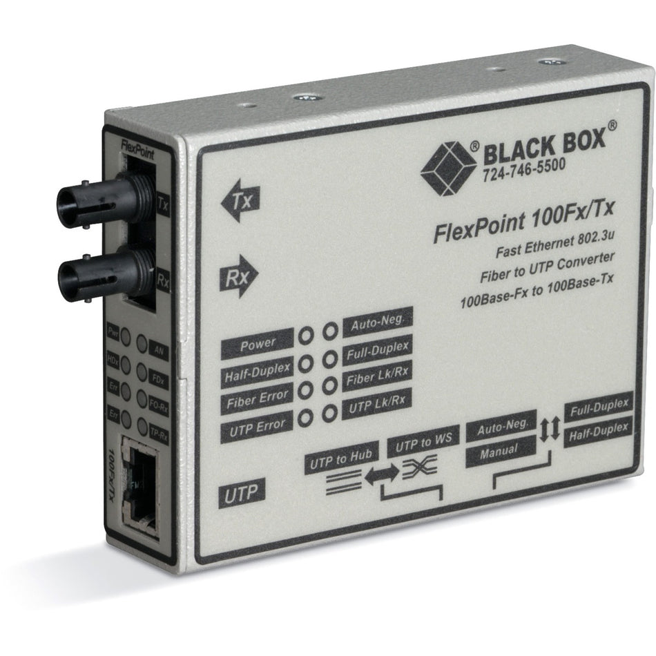 Black Box FlexPoint 100BASE-TX to 100BASE-FX Media Converter - LMC213A-SMST-R2