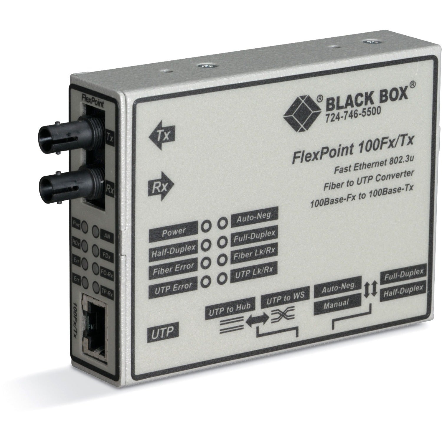 Black Box FlexPoint 100Base-TX to 100Base-FX Media Converter - LMC213A-MMST-R2