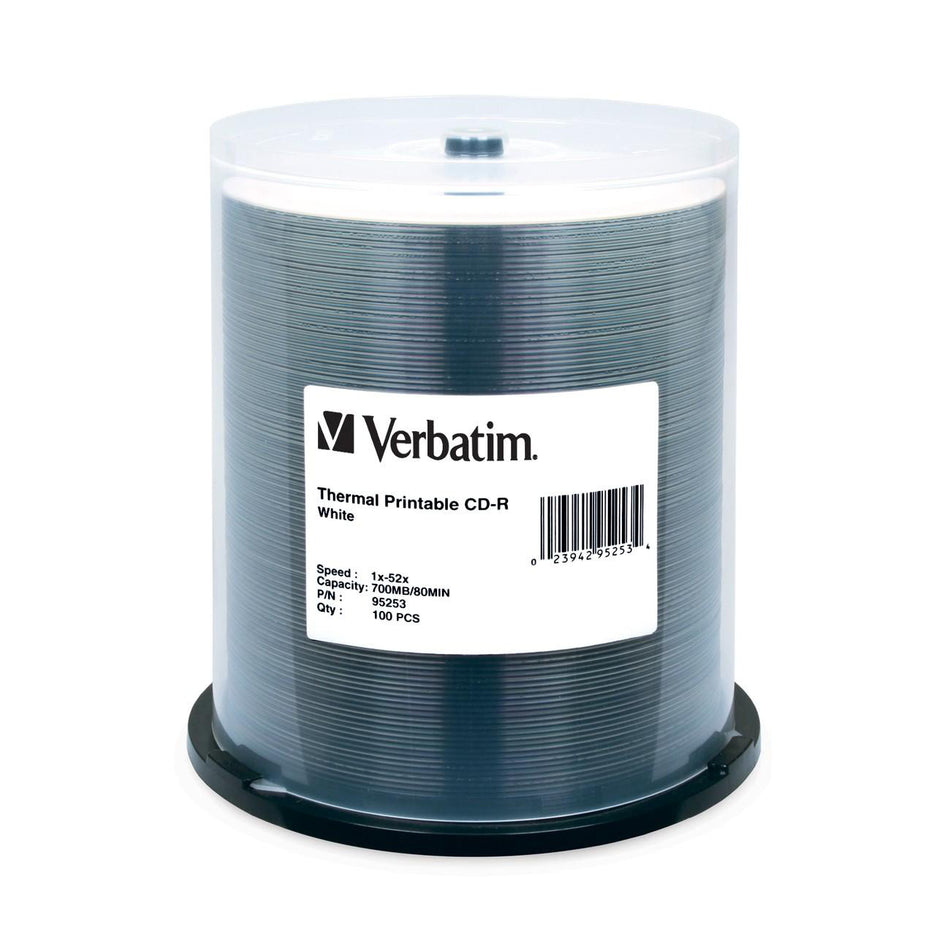 Verbatim CD-R 700MB 52X White Thermal Printable - 100pk Spindle - 95253