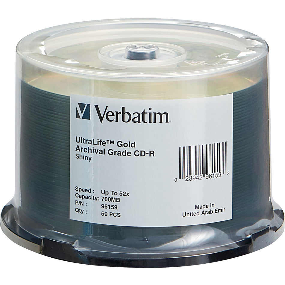 Verbatim CD-R 700MB 52X UltraLife Gold Archival Grade with Branded Surface - 50pk Spindle - 96159