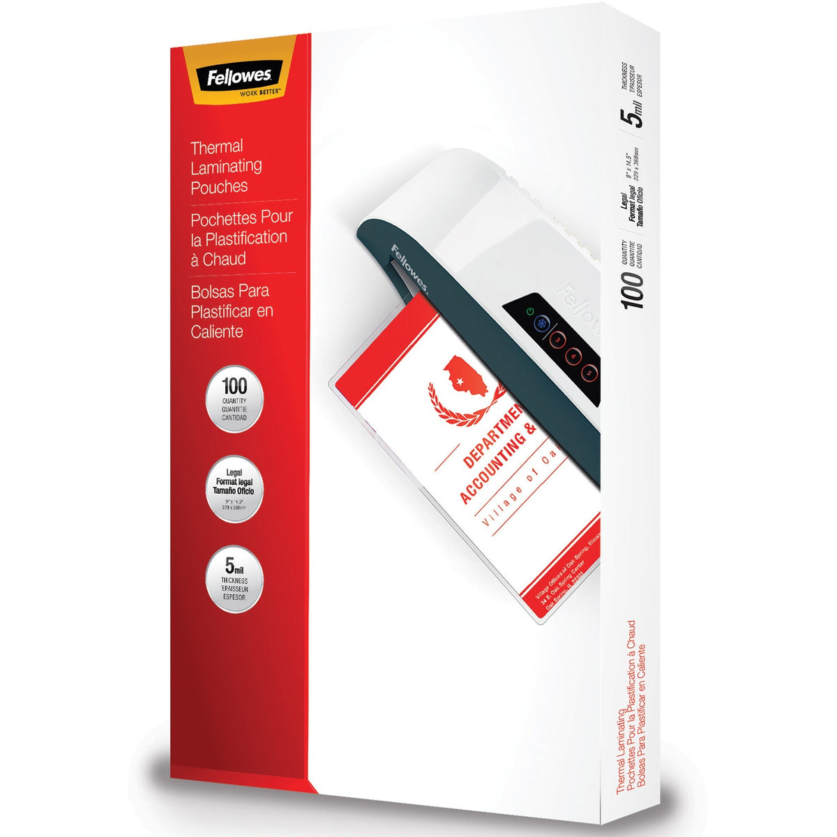Fellowes Glossy Pouches - Legal, 5 mil, 100 pack - 52045