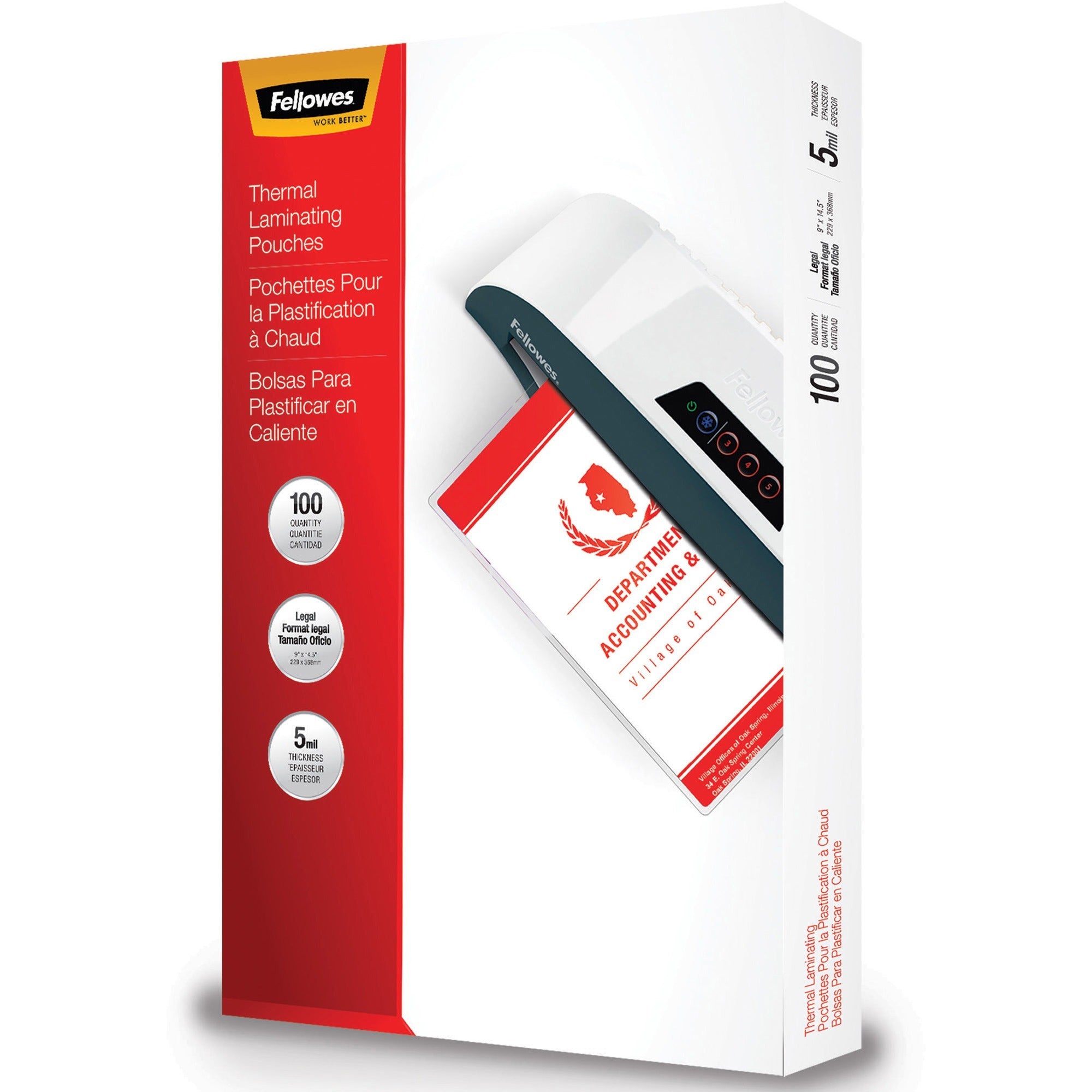 Fellowes Glossy Pouches - Legal, 5 mil, 100 pack - 52045