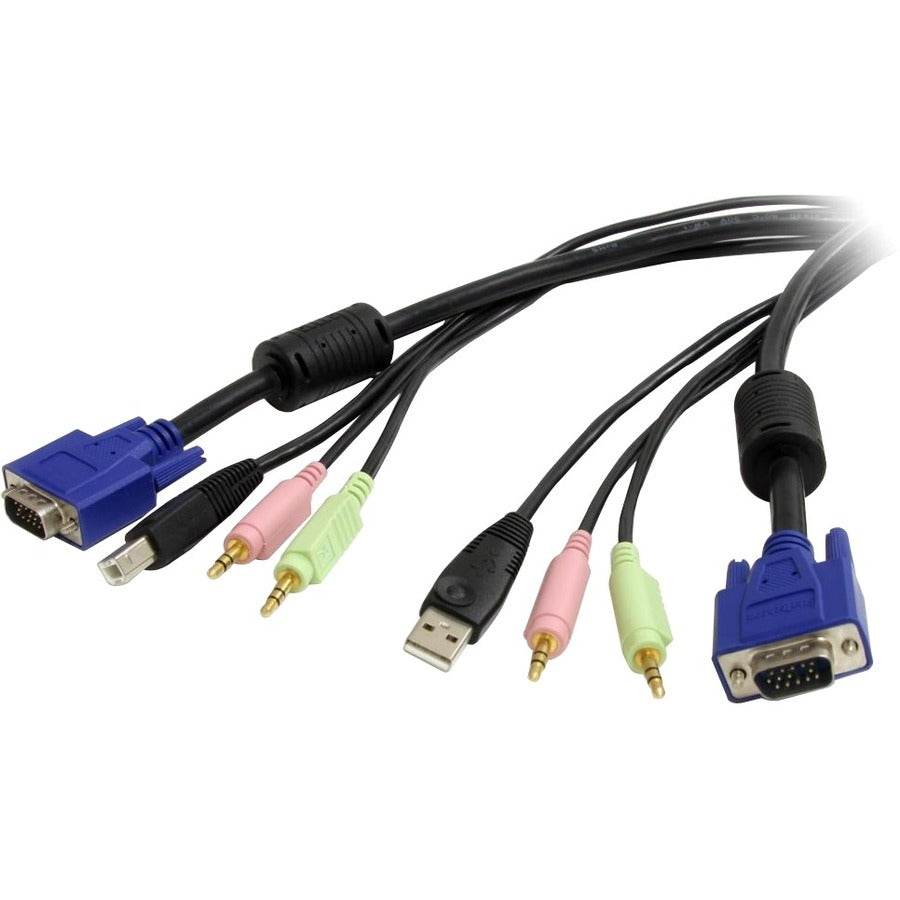 StarTech.com 4-in-1 USB VGA KVM Cable - Audio and Microphone - Keyboard / video / mouse / audio cable - 4 pin USB Type A, HD-15, mini-phone stereo 3.5 mm (M) - HD-15, mini-phone stereo 3.5 mm , 4 pin USB Type B (M) - 10 ft - USBVGA4N1A10