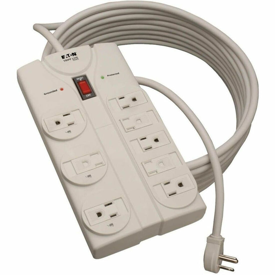 Tripp Lite by Eaton Protect It! 8-Outlet Surge Protector 25 ft. Cord with Right-Angle Plug 1440 Joules Diagnostic LEDs Light Gray Housing - TLP825