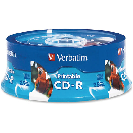 CD-R 700MB 52X Verbatim White Inkjet Printable, Hub Printable - 25pk Spindle - 96189