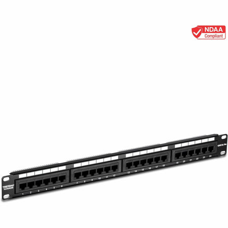 TRENDnet 24-Port Cat5-5e RJ-45 UTP Unshielded Patch Panel, Wallmount or Rackmount, 100Mhz, Color-Coded Labeling, Cat5,Cat5e,Cat4,Cat3 Compatible, 1U Rackmount, Black, TC-P24C5E - TC-P24C5E