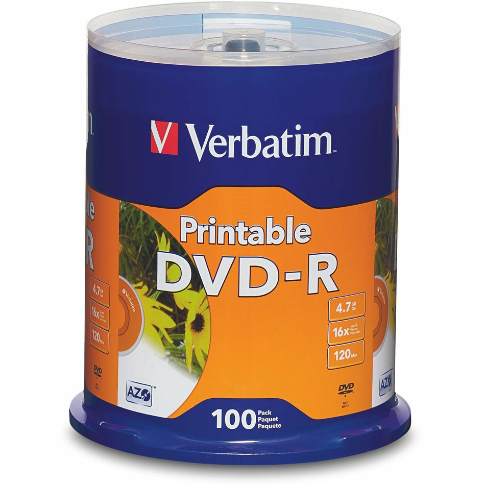 Verbatim DVD Recordable Media - DVD-R - 16x - 4.70 GB - 100 / Pack - White - 95153