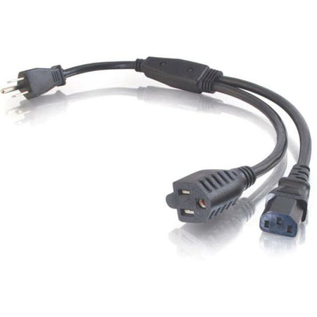 C2G 1.5ft 16 AWG 1-to-2 Power Cord Splitter (NEMA 5-15P to 1 NEMA 5-15 +1 IEC320C13) - 29810