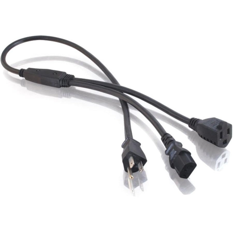 C2G 3ft 16 AWG 1-to-2 Power Cord Splitter (NEMA 5-15P to 1 NEMA 5-15R + 1 IEC320C13) - 29811