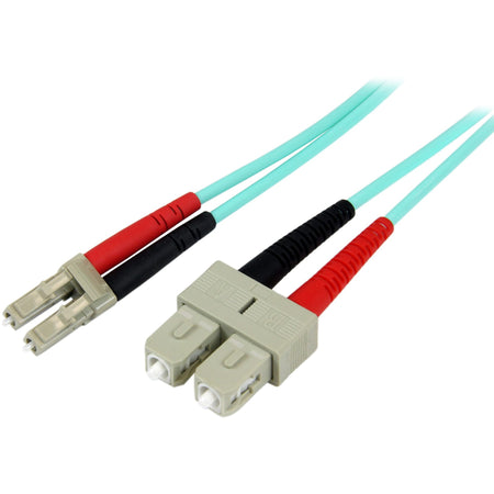 StarTech.com 10m (30ft) LC/UPC to SC/UPC OM3 Multimode Fiber Optic Cable, Full Duplex 50/125 Zipcord, 100G, LSZH Fiber Jumper Cord - A50FBLCSC10