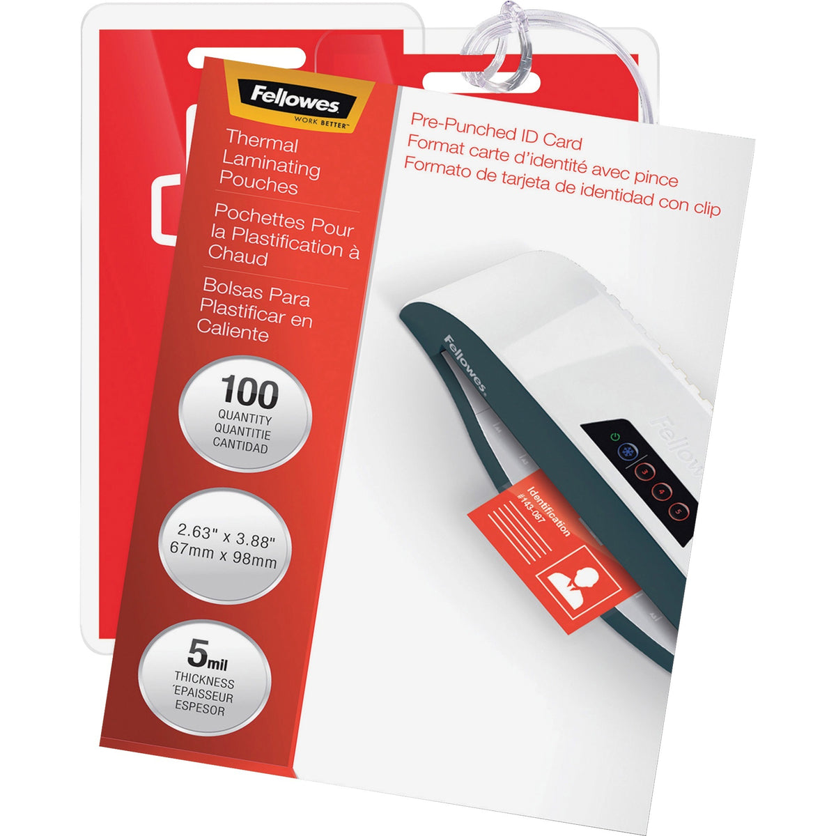 Fellowes Punched ID Card Glossy Thermal Laminating Pouches - 52016