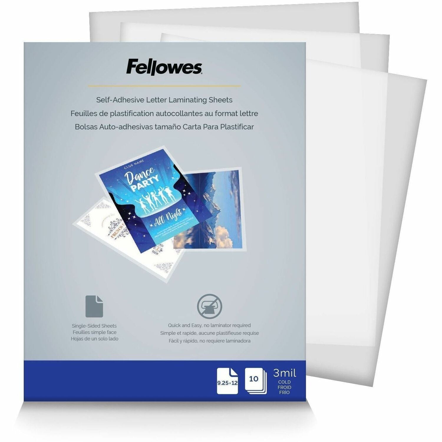 Fellowes Self Adhesive Laminating Sheets, Letter, 3mil, 10 pack - 5221501