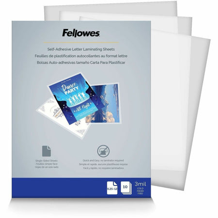 Fellowes Self Adhesive Laminating Sheets, Letter, 3mil, 10 pack - 5221501