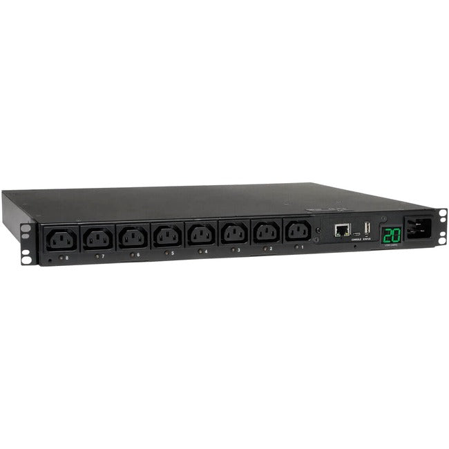 Tripp Lite by Eaton 3.7kW Single-Phase 208/230V Switched PDU - LX Platform, 8 C13 Outlets, C20 Input with L6-20P Adapter, 2.4m Cord, 1U Rack-mount, TAA - PDUMH20HVNET