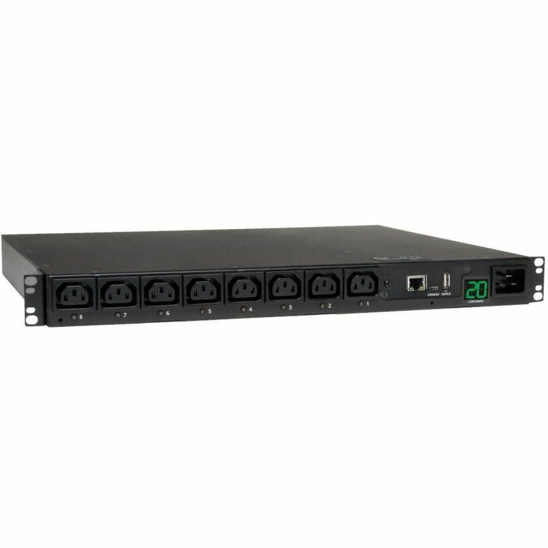 Eaton 3.7kW Single-Phase 208/230V Switched PDU - LX Platform, 8 C13 Outlets, C20 Input with L6-20P Adapter, 2.4m Cord, 1U Rack-mount, TAA - PDUMH20HVNET