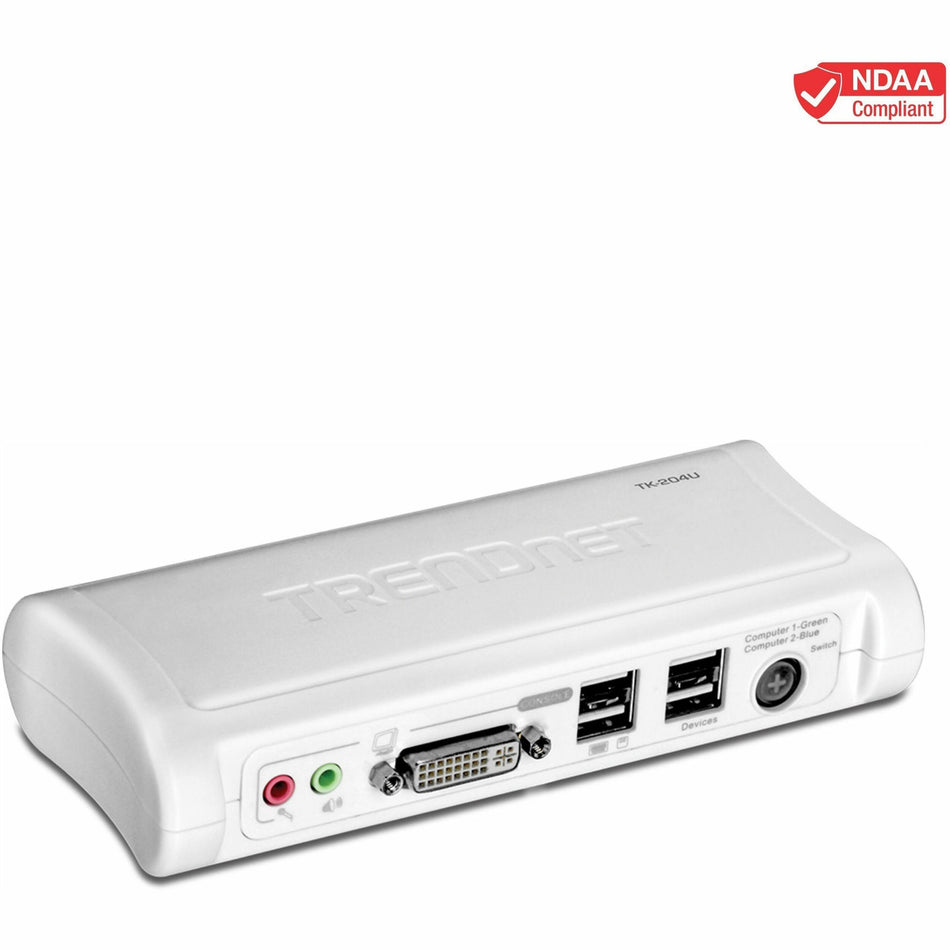 TRENDnet 2-Port DVI USB KVM Switch & Cable Kit with Audio, Manage Two PCs, 2 x USB Keyboard & Mouse Ports, 2 x Bonus USB 2.0 Ports, 2 Way Audio Support, TK-204UK - TK-204UK