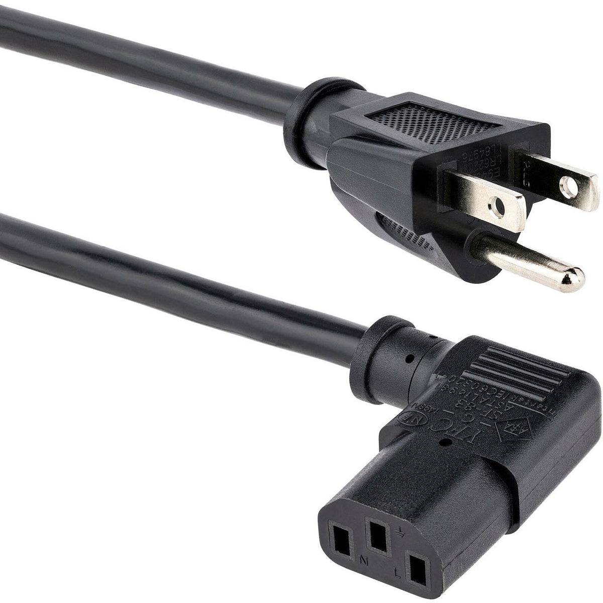 StarTech.com 6ft (1.8m) Computer Power Cord, NEMA 5-15P to Right Angle C13, 10A 125V, 18AWG, Replacement AC Power Cord, Monitor Power Cable - PXT101L