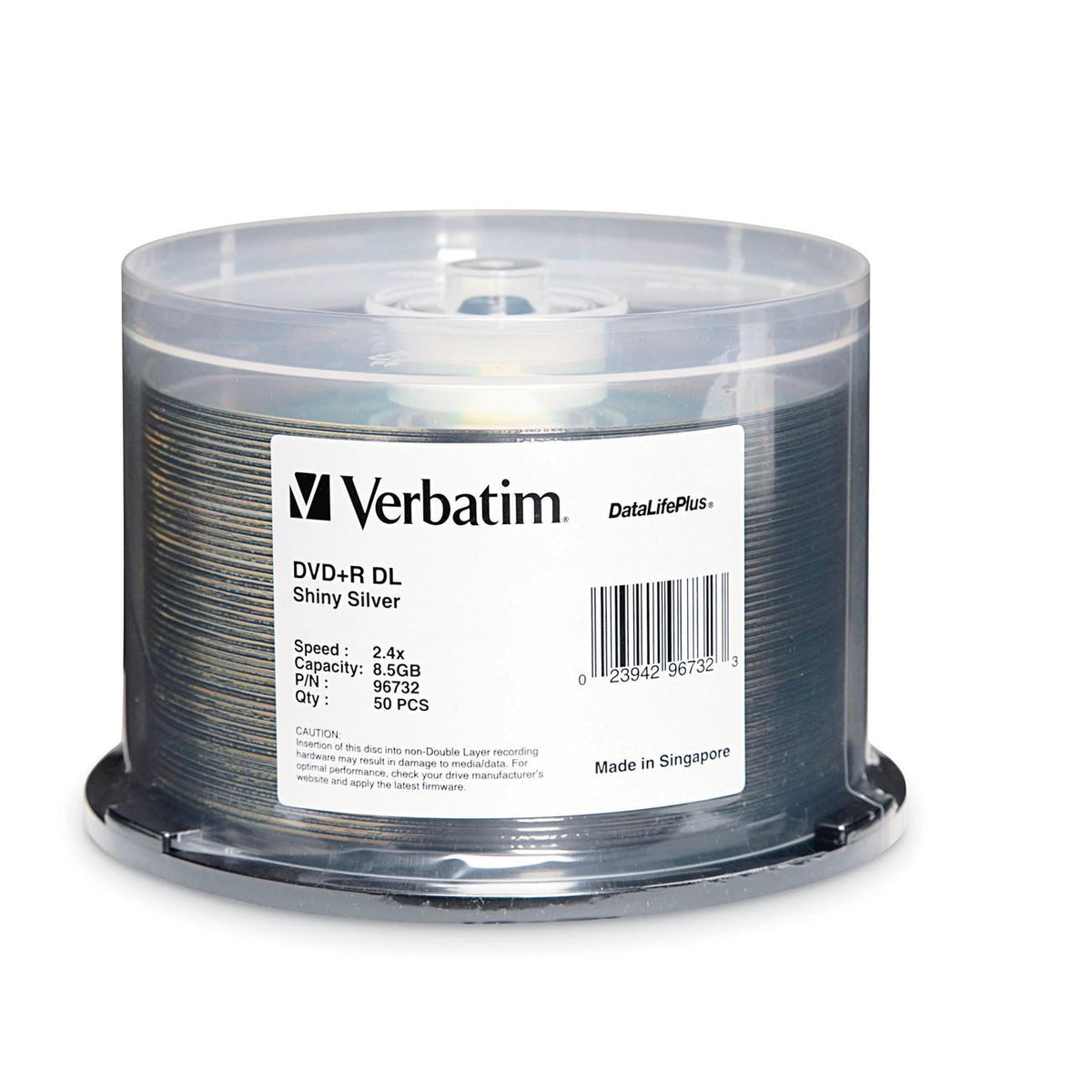 Verbatim DVD+R DL 8.5GB 8X DataLifePlus Shiny Silver Silk Screen Printable - 50pk Spindle - 96732