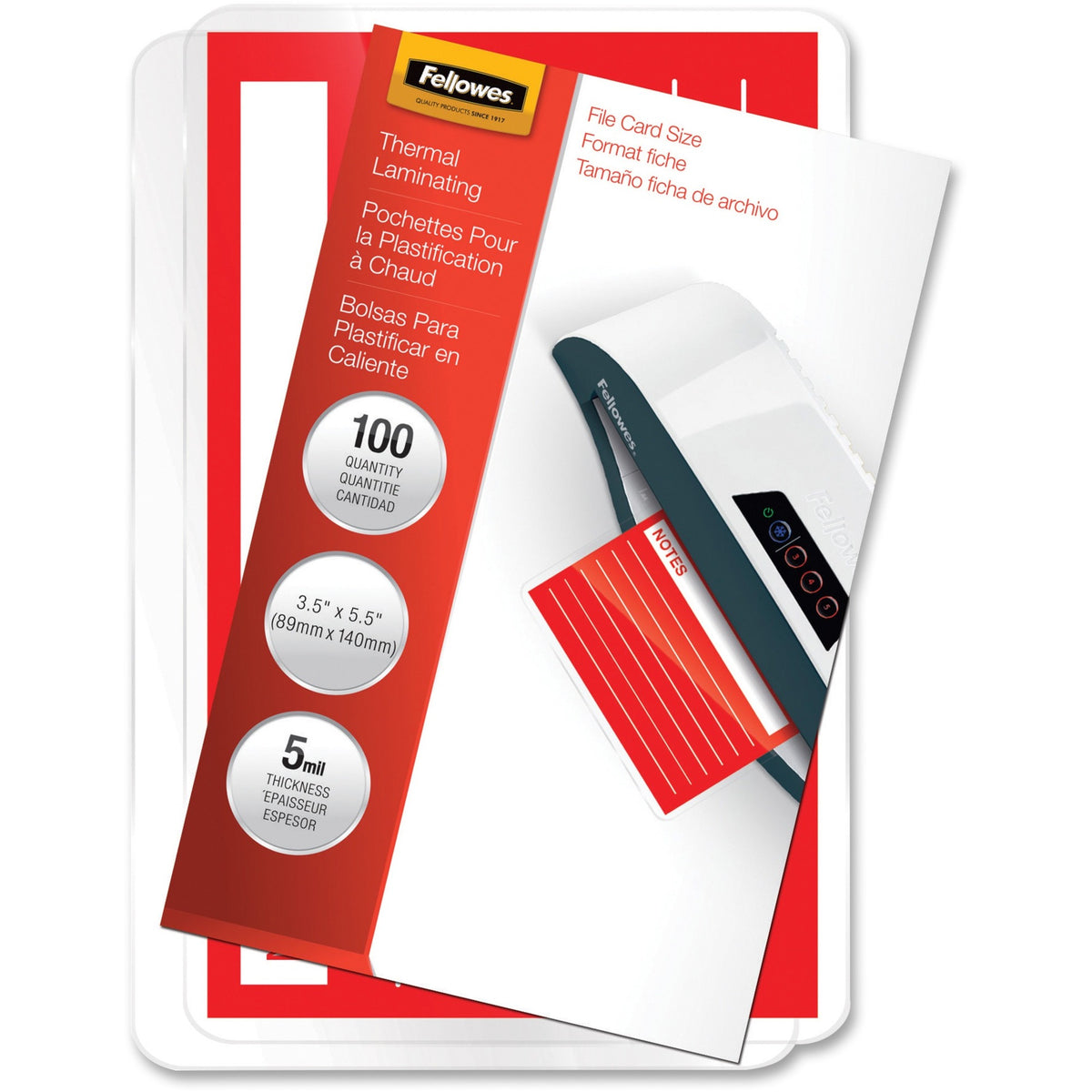 Fellowes Glossy Pouches - File Card, 5 mil, 100 pack - 52017