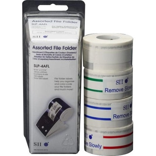 Seiko SmartLabel SLP-4AFL Multi-Color File Folder Label Assortment (White, Blue, Red, Green) - SLP-4AFL