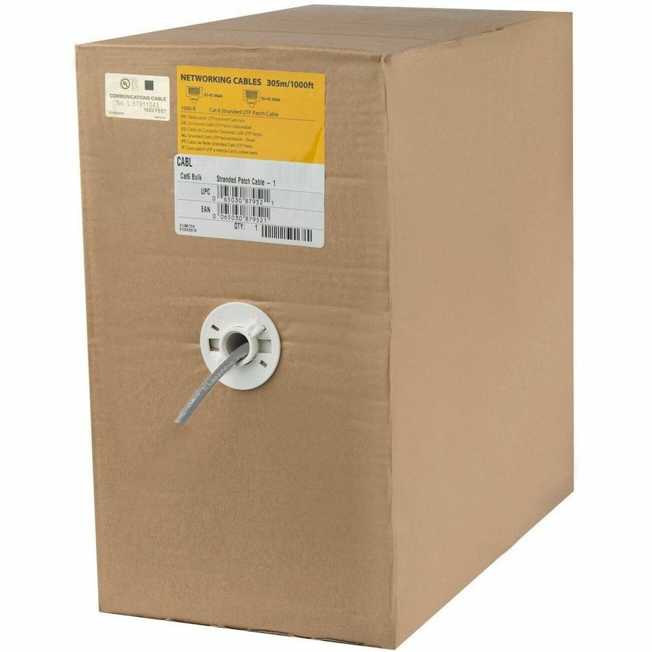 StarTech.com 1000 ft Bulk Cat6 Ethernet Cable - Stranded - CM-Rated for In-Wall Use - Cat 6 UTP Patch Cable - Gray - WIRC6PATGRRL