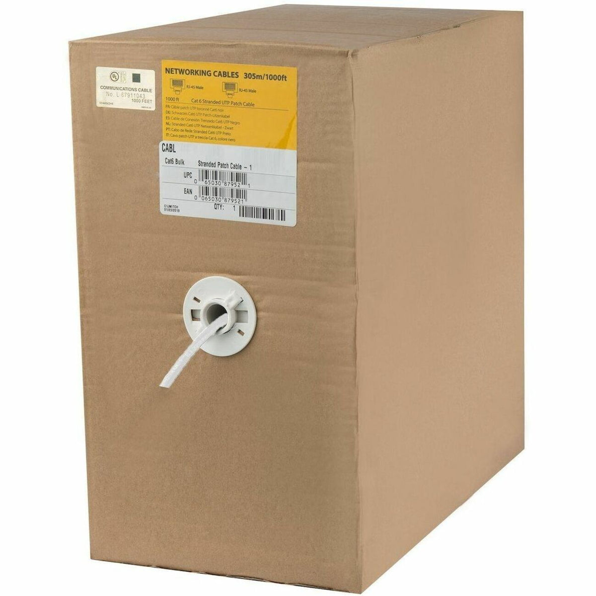 StarTech.com 1000 ft Bulk Cat6 Ethernet Cable - Stranded - CM-Rated for In-Wall Use - Cat 6 UTP Patch Cable - White - WIRC6PATWHRL