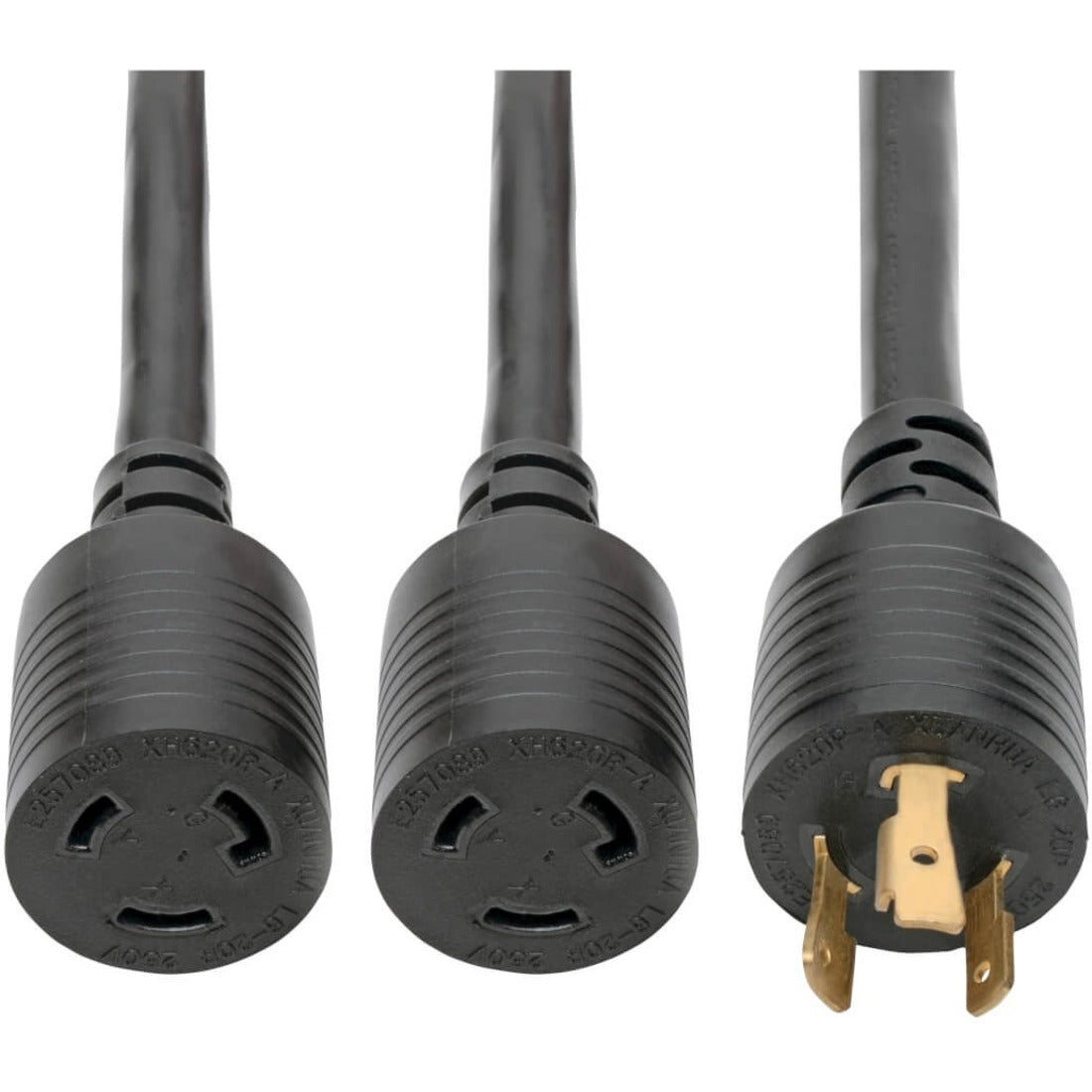 Eaton Tripp Lite Series Power Extension Cord/Splitter, NEMA L6-20P to 2x NEMA L6-20R Y Splitter, Heavy-Duty - 20A, 250V, 10 AWG, 1 ft. (0.31 m), Black - P039-001-2