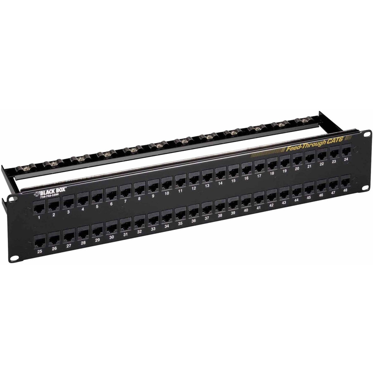 Black Box CAT6 Feed-Through Patch Panel - 2U, Unshielded, 48-Port - JPM820A