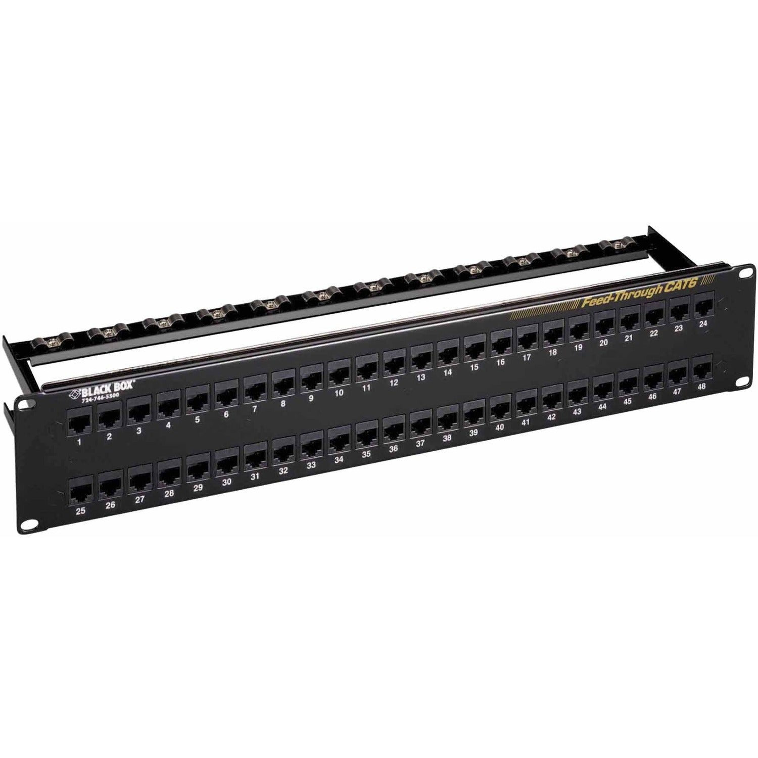 Black Box CAT6 Feed-Through Patch Panel - 2U, Unshielded, 48-Port - JPM820A